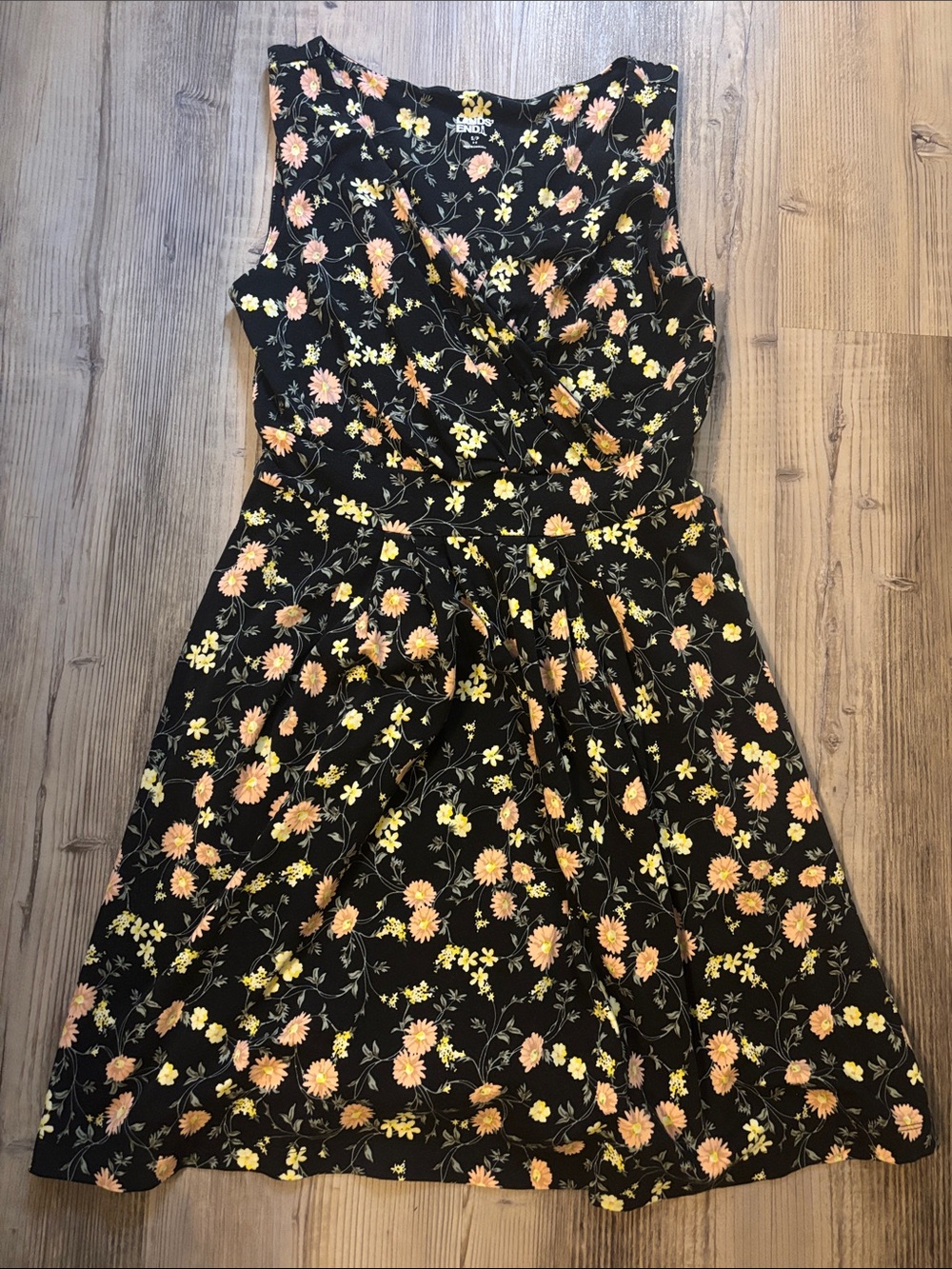 Lands' End Black Floral Dress with Yellow and Peach Flowers